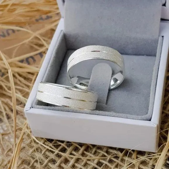 Par Alianças Prata 950 Namoro 6mm + Anel Compromisso - artesanato feito à mão por TM JOIAS