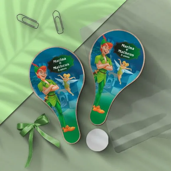 Raquete Ping Pong - Peter Pan e Sininho Personalizada - feito à mão por Mi Papelaria Criativa