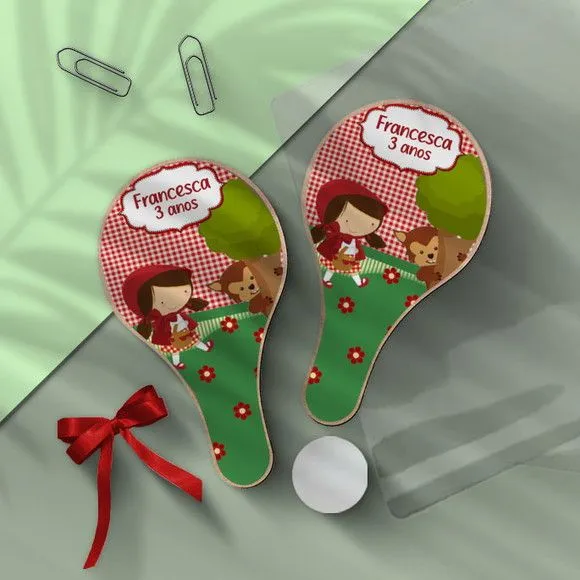 Raquete Ping Pong - Chapeuzinho Vermelho Personalizada - feito à mão por Mi Papelaria Criativa