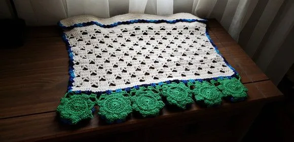Puxador Forno em Crochê Flores Azul Royal Mesclado - foto 5