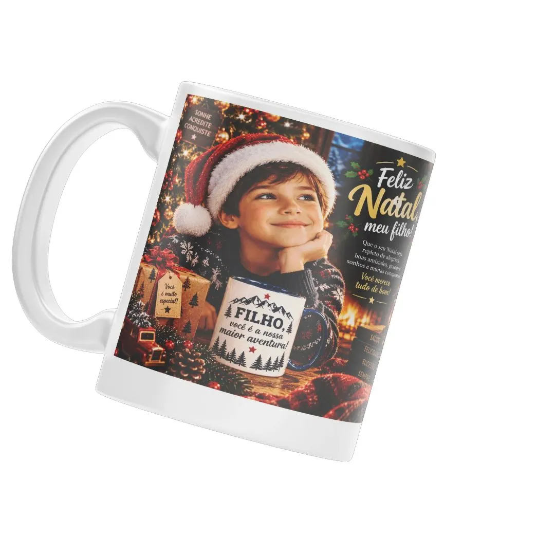 Caneca Porcelana Natal Filho com Árvores e Estrelas 325ml - foto 5