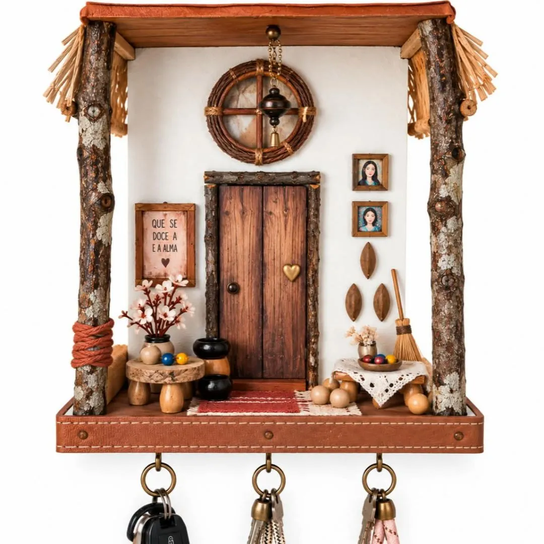 Porta chaves casinha rústica - artesanato feito à mão por Terra do Mar