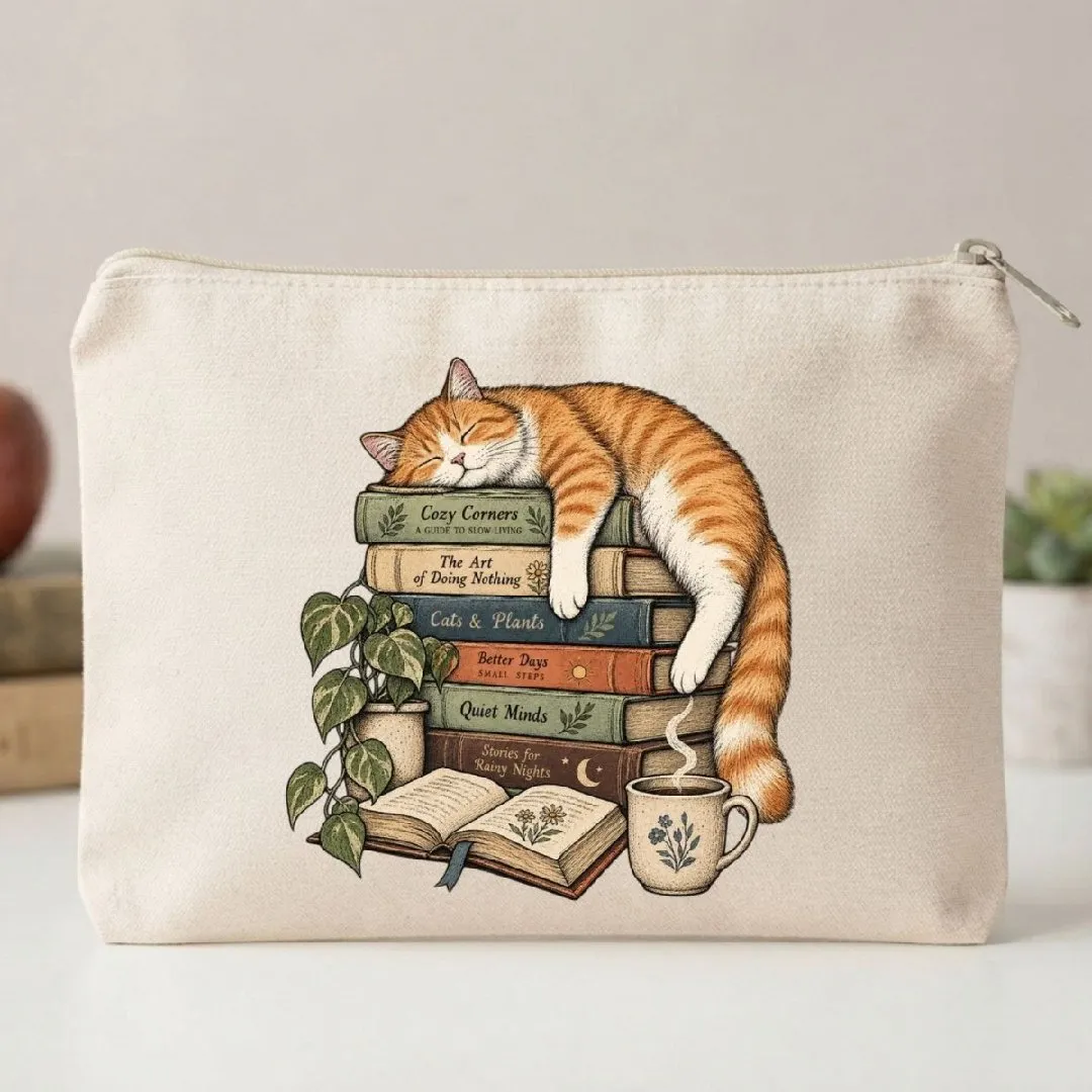 Kit Ecobag Necessaire E Chaveiro Presente Feminino Criativo Gato nos livros - foto 3