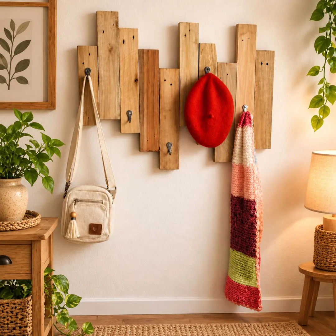 🪝 Cabideiro Rústico em Madeira de Pallet – 5 Ganchos