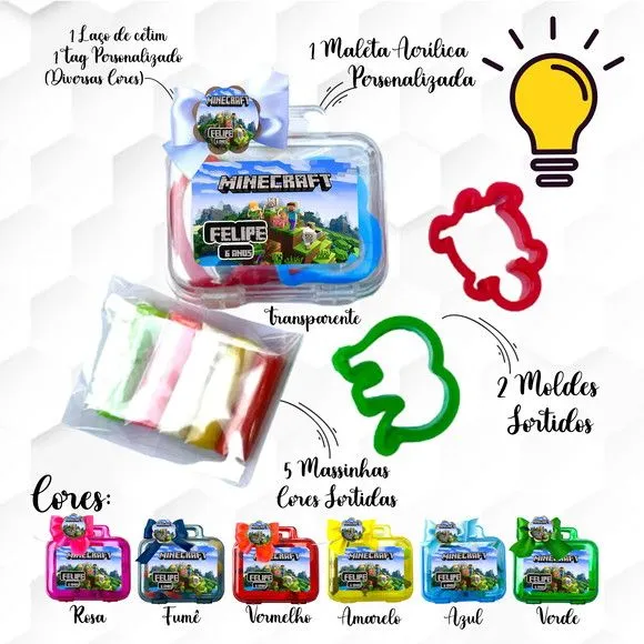 Mini Maleta com Massinhas Minecraft Personalizada - feito à mão por Mi Papelaria Criativa