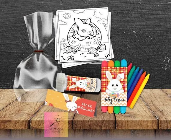 Kit Massinha + Giz + Bolha Pascoa Personalizado - feito à mão por Artmanha Lembrancinhas