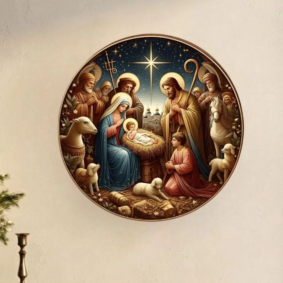 Placa decorativa MDF 35 cm Guirlanda de Natal enfeite de porta Presépio 2 - foto 2