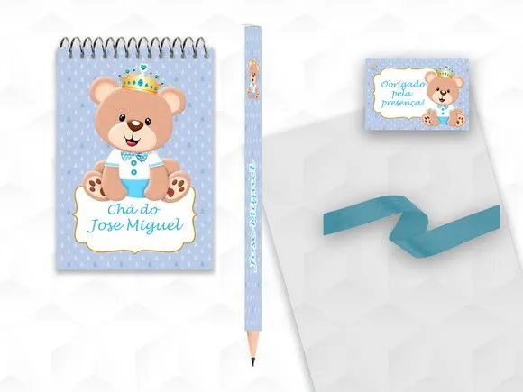 Bloquinho com Lápis Ursinho Principe Personalizado - artesanato feito à mão por creativitybynina