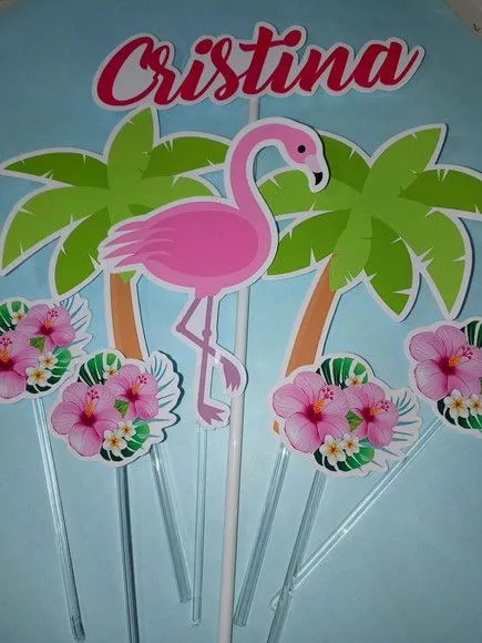 Topper Bolo Flamingo - artesanato de PAPCRIE