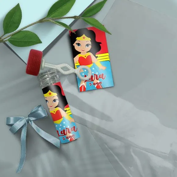 Bolha de Sabão - Mulher Maravilha Cute Personalizado - artesanato de Mi Papelaria Criativa