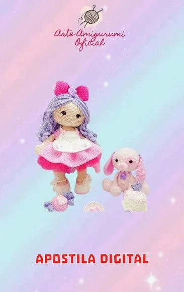 Receita Boneca Doce e Ccachorrinho - Amigurumi - artesanato feito à mão por Arte Amigurumi Oficial