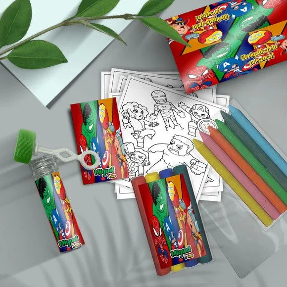 Kit Massinha + Giz + Bolha - Heróis Baby Personalizado - feito à mão por Mi Papelaria Criativa