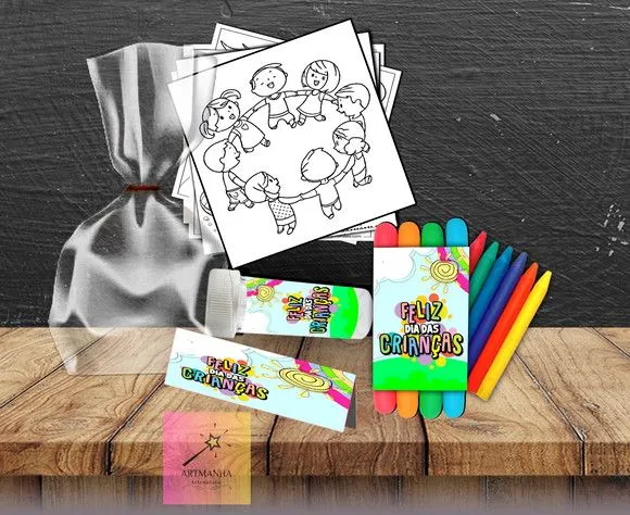 Kit Massinha + Giz + Bolha Dia das Criancas Personalizado - feito à mão por Artmanha Lembrancinhas
