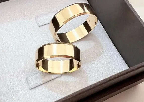 Par Alianças de Noivado Moeda Antiga 8mm + Anel Solitário - artesanato feito à mão por TM JOIAS