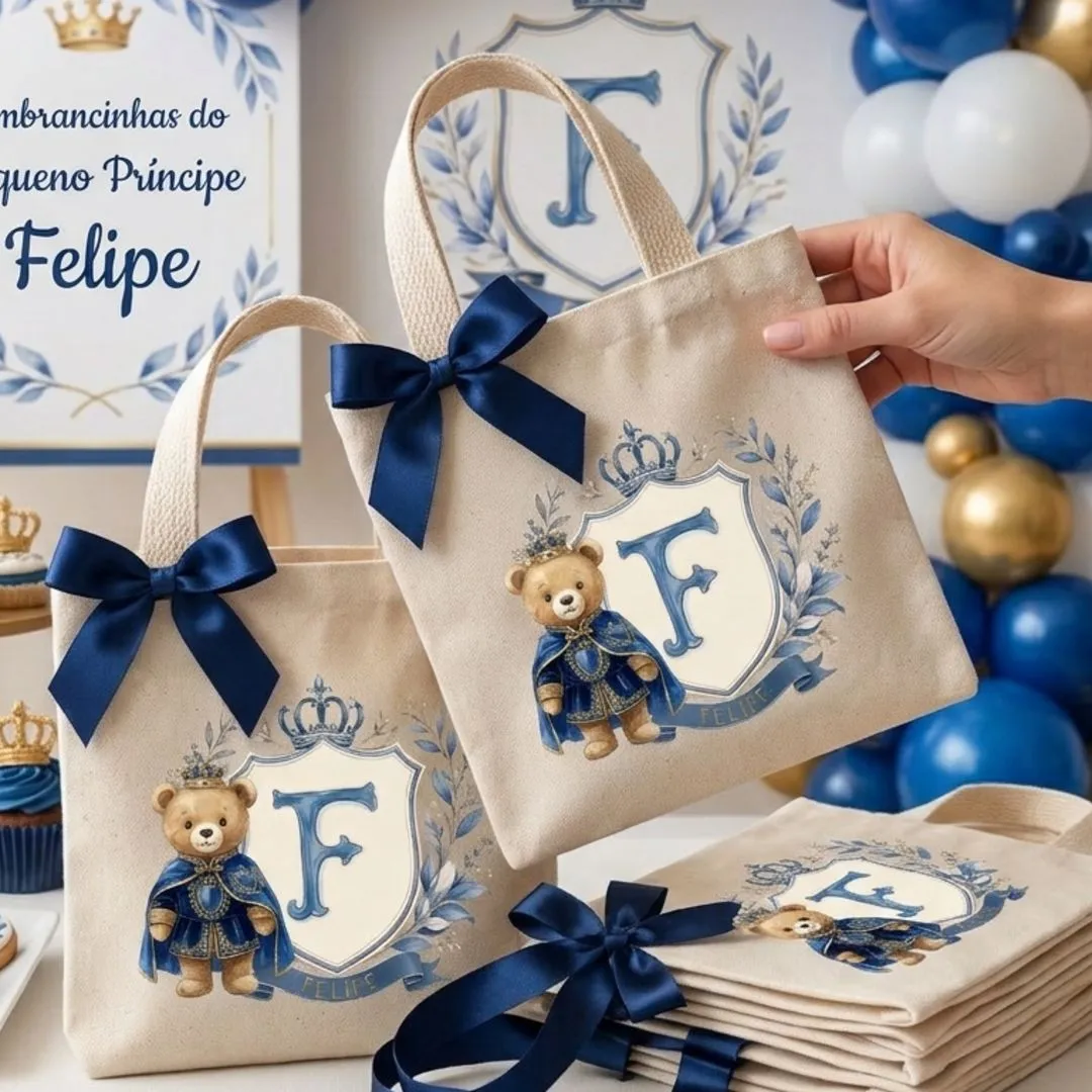 Lembrancinha Mini Ecobag 20x20 Personalizada Ursinho Príncipe Chá de Bebê Maternidade Aniversário - foto 2