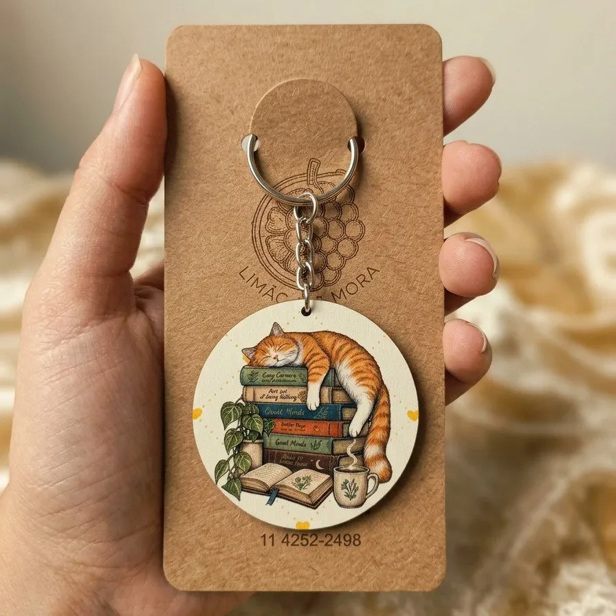 Kit Ecobag Necessaire E Chaveiro Presente Feminino Criativo Gato nos livros - foto 2