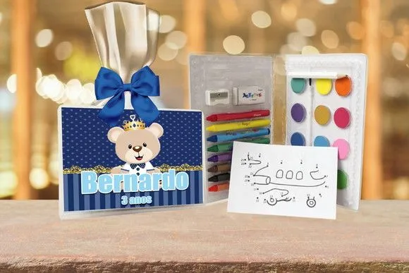 Estojo de Pintura Ursinho Realeza Azul Personalizado - feito à mão por Artmanha Lembrancinhas