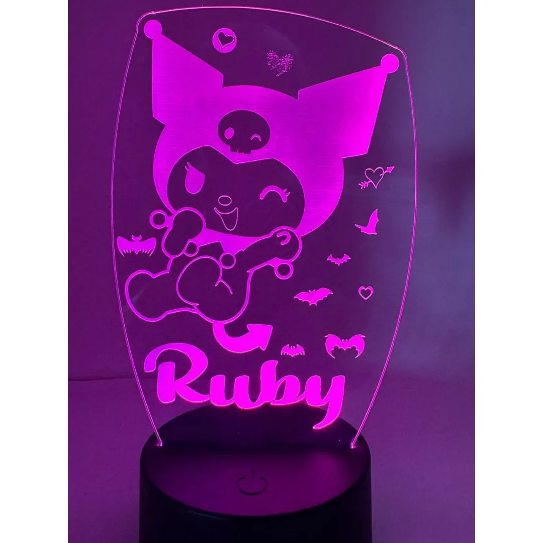 Luminaria My Melody Kuromi personalizada para quarto em acrilico na de 3mm com base de led RGB - foto 2