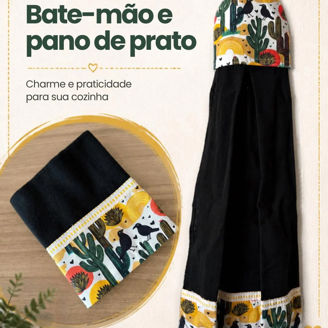 Kit 2 peças - Pano de prato e bate mão preto 2