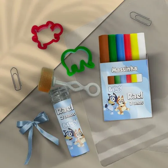 Kit Massinha + Bolha - Bluey Personalizado - feito à mão por Mi Papelaria Criativa