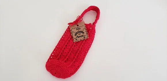 Capa para Garrafinha de Água Mineral 500ml Crochê - Vermelho - foto 3