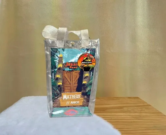 Sacola Transparente Jurassic Park Personalizado - artesanato de Artmanha Lembrancinhas