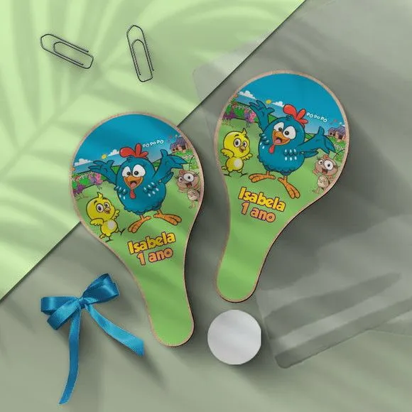 Raquete Ping Pong - Galinha Pintadinha Personalizada - feito à mão por Mi Papelaria Criativa