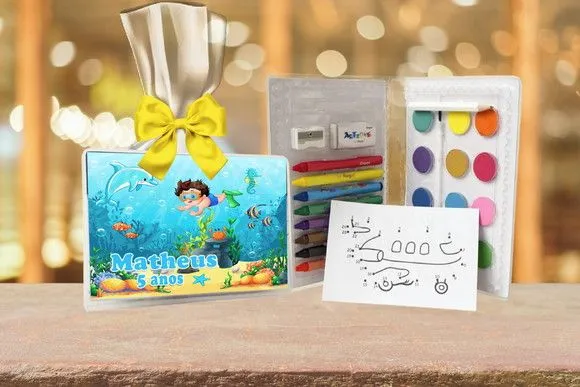 Estojo de Pintura Fundo do Mar Personalizado - artesanato feito à mão por Artmanha Lembrancinhas