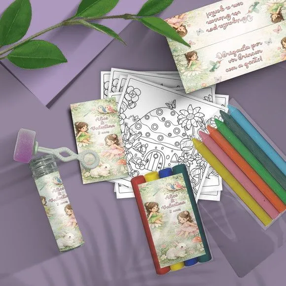 Kit Massinha + Giz + Bolha - Fadas Personalizado - artesanato feito à mão por Mi Papelaria Criativa