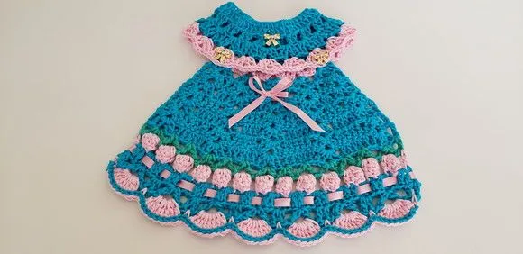 Puxador Forno Vestidinho Tulipas Turquesa Azul / Rosa - foto 2
