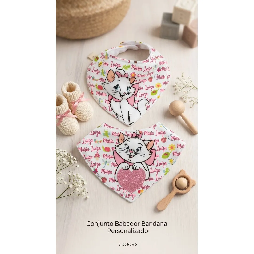 Kit 4 Babadores de Bebê Personalizados | Tema Gatinha Fofa - foto 3