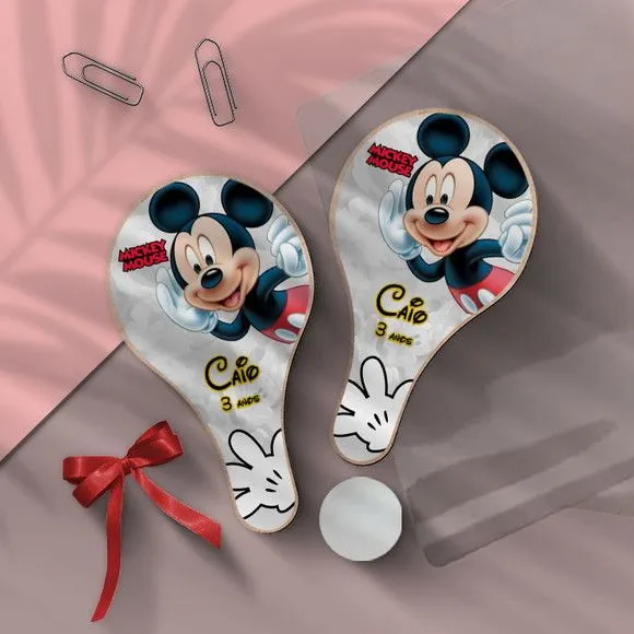 Raquete Ping Pong - Mickey Personalizada - feito à mão por Mi Papelaria Criativa
