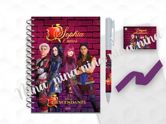 Bloquinho Grande com Caneta Descendentes Personalizada - artesanato feito à mão por creativitybynina