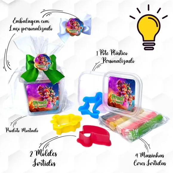 Massinha no Pote com Cortadores Mário Personalizada - feito à mão por Mi Papelaria Criativa