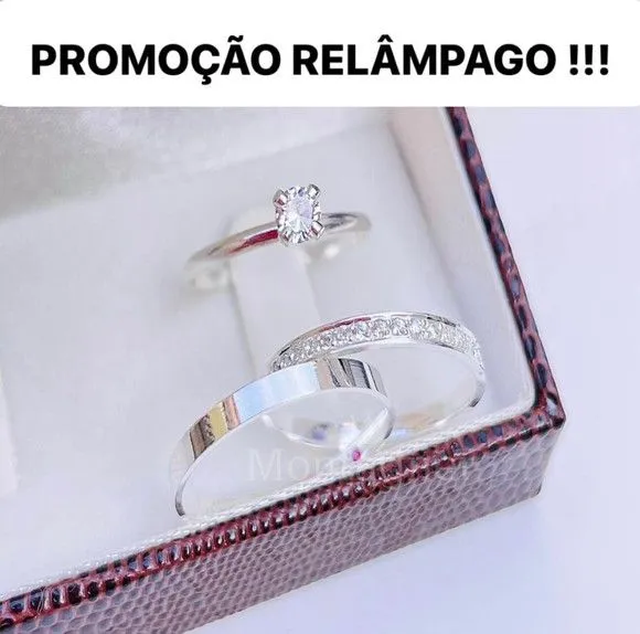 Par Alianças de Namoro Prata 950 2mm + Anel Solitário - artesanato feito à mão por TM JOIAS