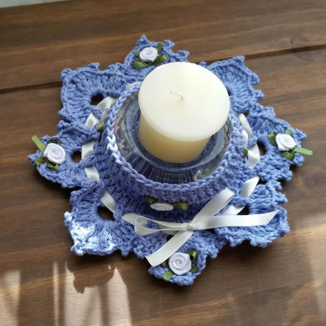Par de Porta Velas em Crochê  Serenity Azul - foto 3
