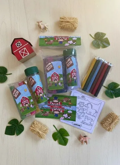 Kit Massinha + Giz + Bolha - Fazendinha Personalizado - feito à mão por Mi Papelaria Criativa