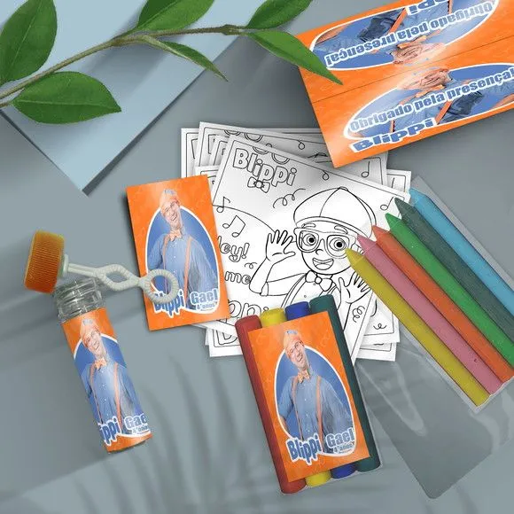 Kit Massinha + Giz + Bolha - Blippi Personalizado - feito à mão por Mi Papelaria Criativa