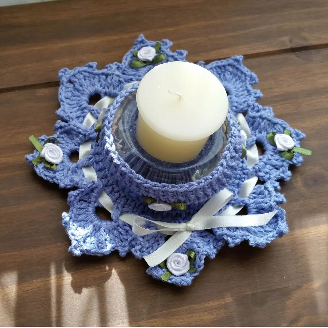 Par de Porta Velas em Crochê  Serenity Azul - foto 5
