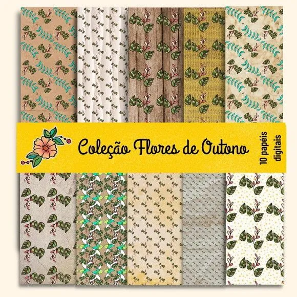 Coleção de Papéis Digitais Flores de Outono - artesanato de Ateliê de Criação Usina Caseira