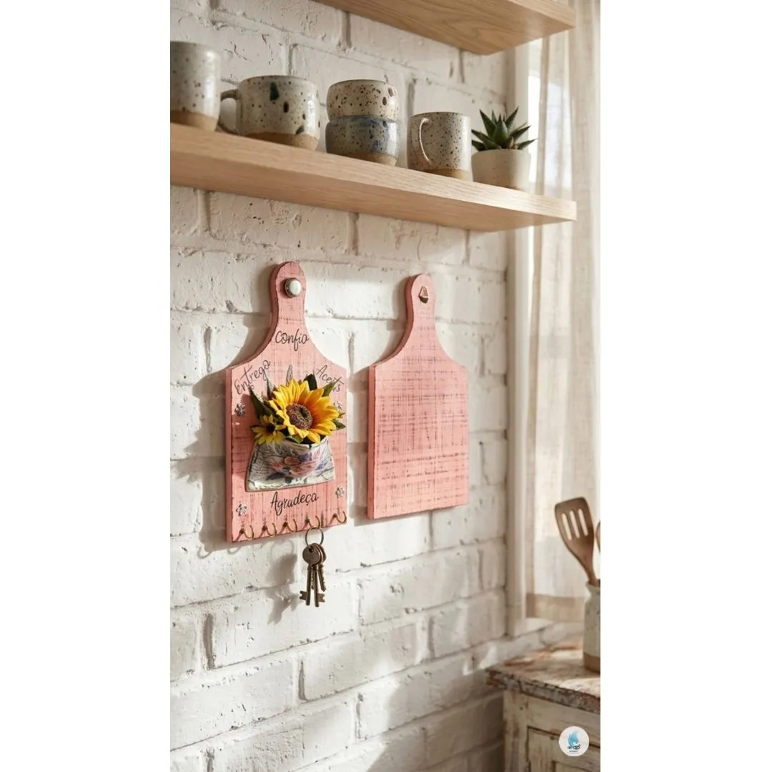 Tábua de Madeira Porta Chaves Decorada com Pátina Provençal - artesanato de Fijismat Produtos Personalizados