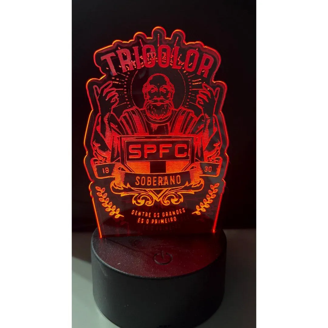 Luminária Abajur São Paulo FC Led RGB Acrílico 3mm Personalizada Nome - Presente Decoração Quarto, envio imediato - foto 7