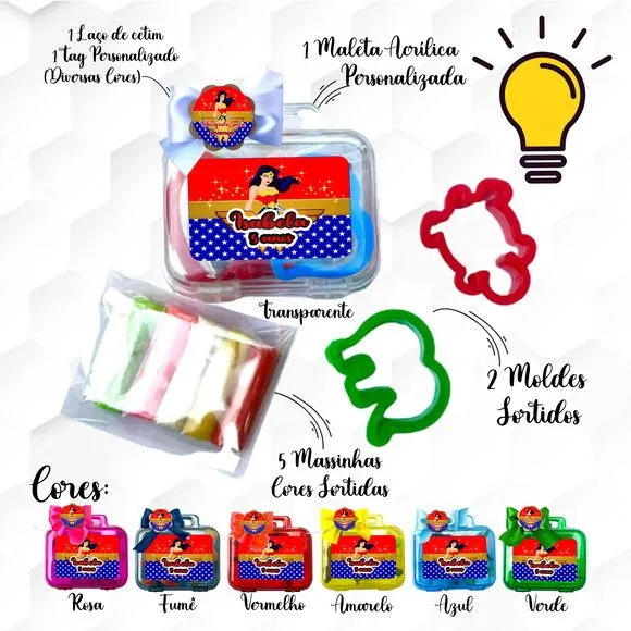 Mini Maleta com Massinhas Mulher Maravilha Personalizada - feito à mão por Mi Papelaria Criativa