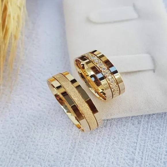 Alianças de Ouro 18k 6mm 6grs Casamento + Anel Solitário - artesanato feito à mão por TM JOIAS