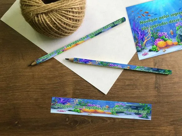 Lápis Fundo do Mar Personalizado - feito à mão por Mi Papelaria Criativa