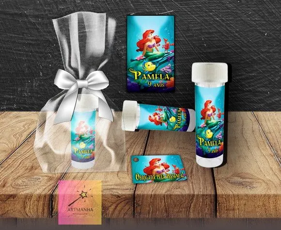 Bolha de Sabão Pequena Sereia Personalizada - feito à mão por Artmanha Lembrancinhas