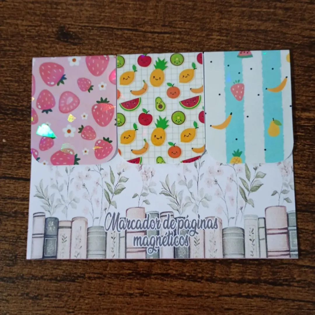Marcador de Página Magnético Trio 3 - "Frutinhas" - artesanato de Emejhu Personalizados