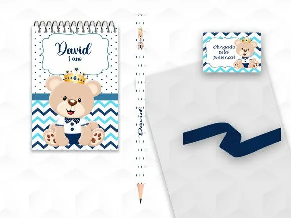 Bloquinho com Lápis Ursinho Principe Personalizado - artesanato feito à mão por creativitybynina
