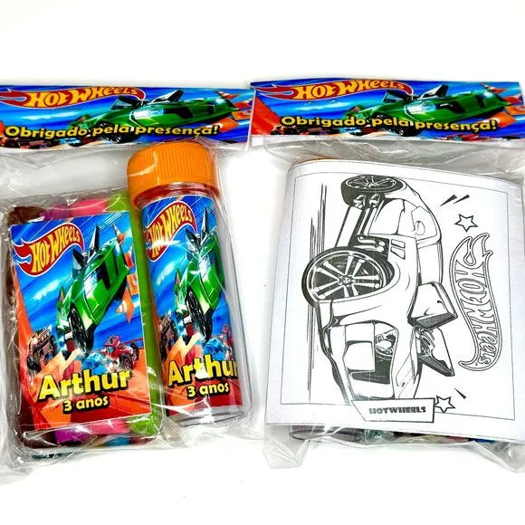 Kit Massinha + Giz + Bolha Hotwheels Personalizado - feito à mão por Mi Papelaria Criativa