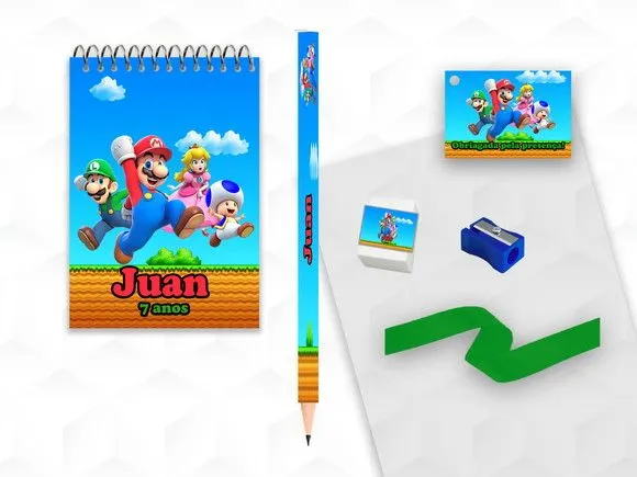 Bloquinho+ Borracha e Apontador Mario Personalizada - artesanato feito à mão por creativitybynina